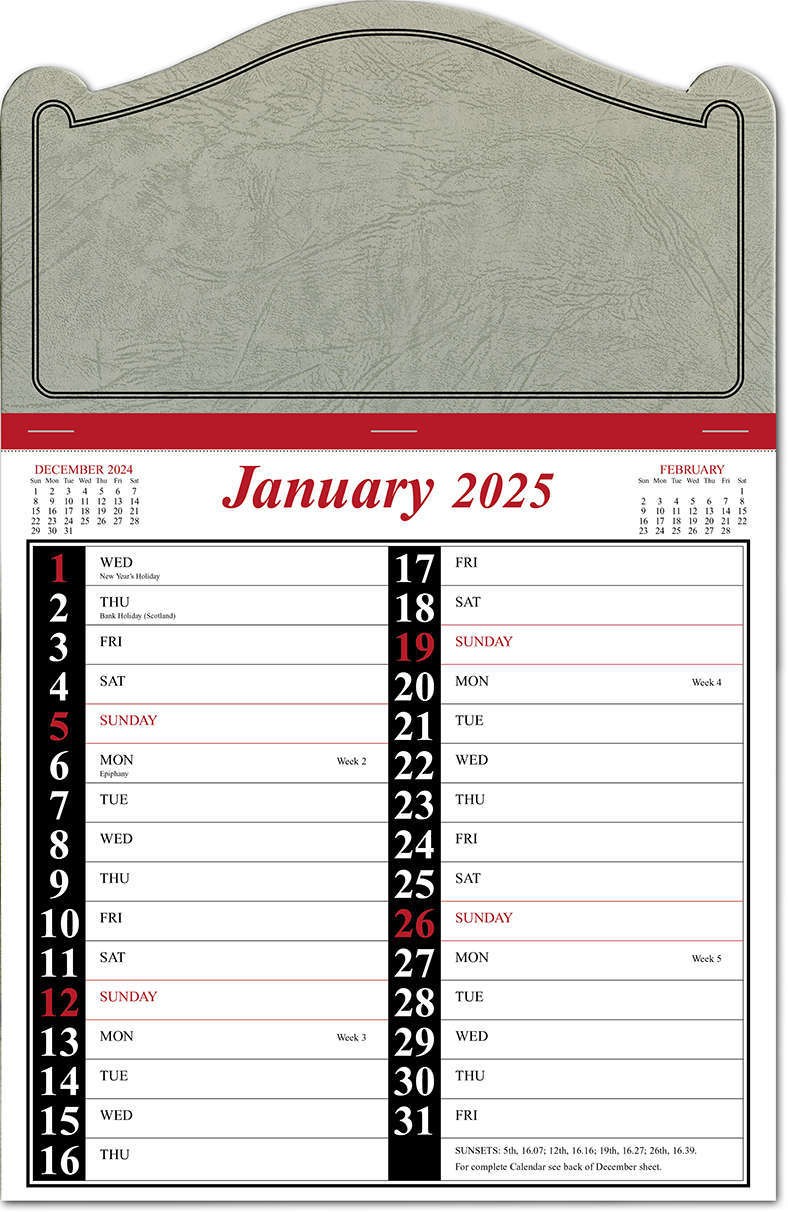 Shaped Headboard Memo Calendar - Red and Black