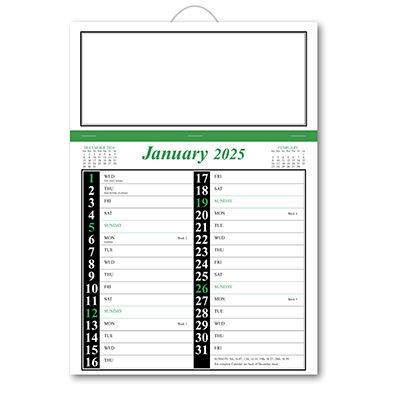 Green & Black Memo Postal Saver Calendar