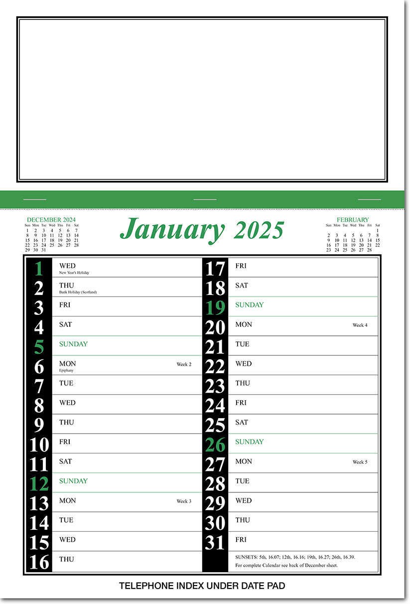 Green & Black Memo Calendar