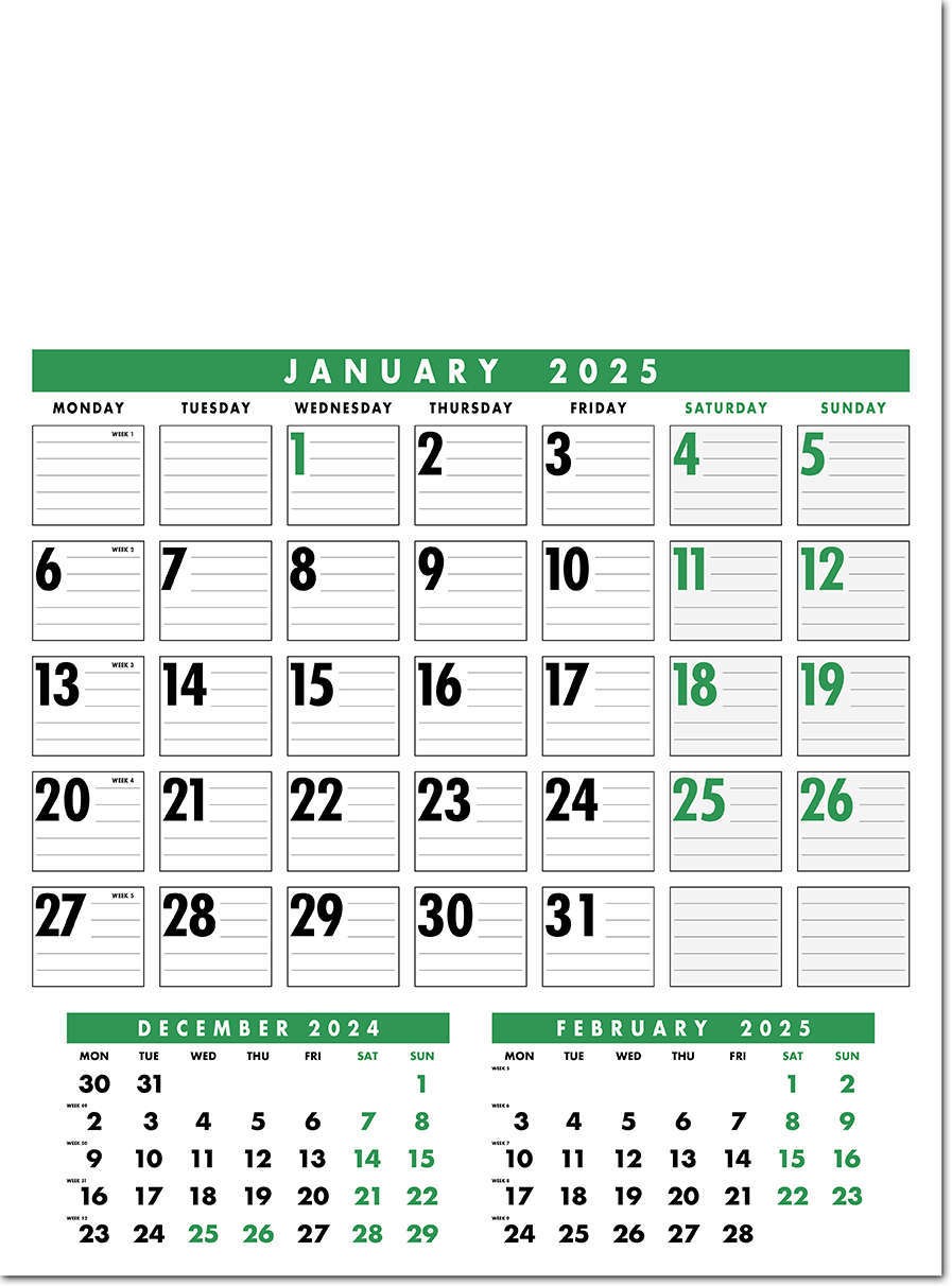Large Wire Bound Calendar - Green and Black