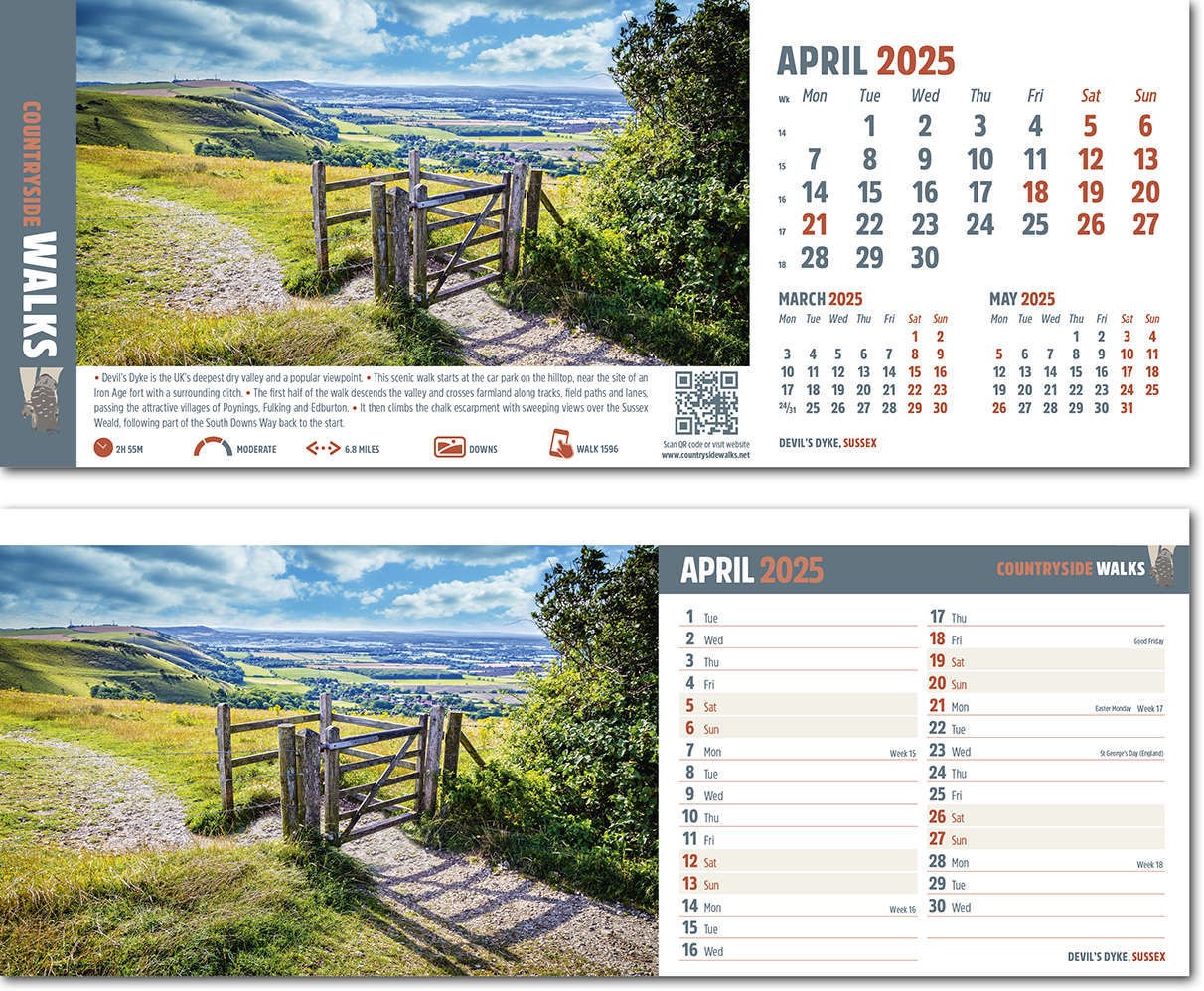 Countryside Walks Premium Lined Easel Desk Calendar