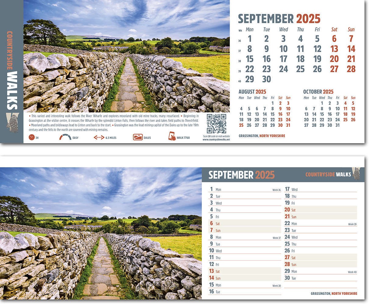 Countryside Walks Premium Lined Easel Desk Calendar